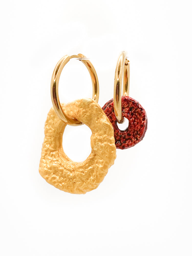 Dangly Hoop Gardenia Red and Gold
