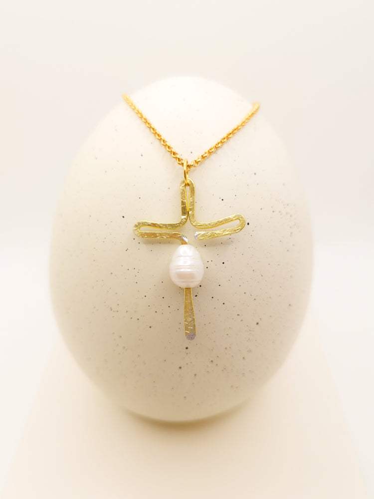 Faith Christian Cross with pearl charm pendant Gold