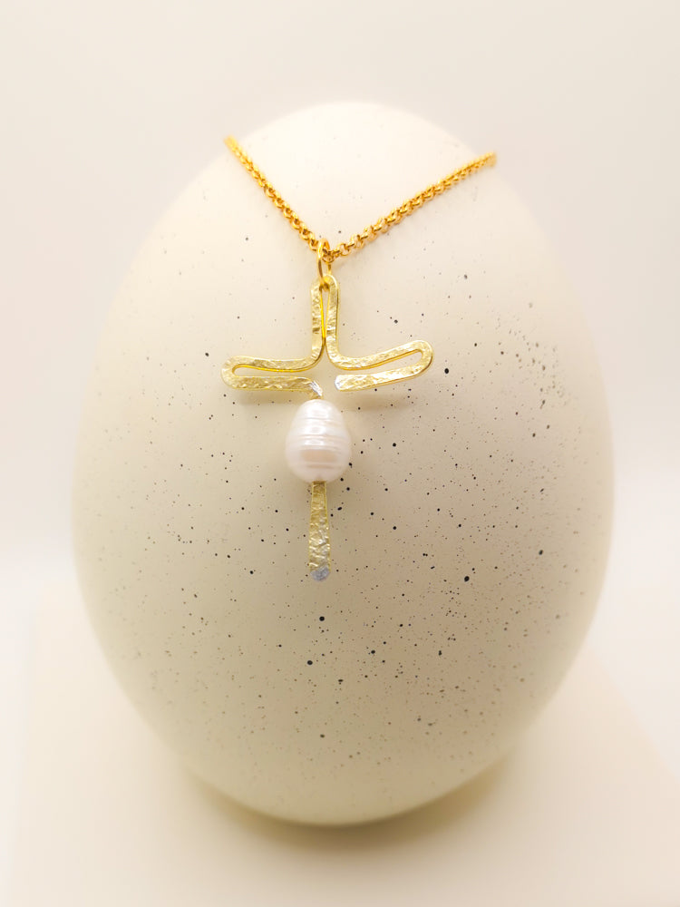 Faith Christian Cross with pearl charm pendant gold and silver