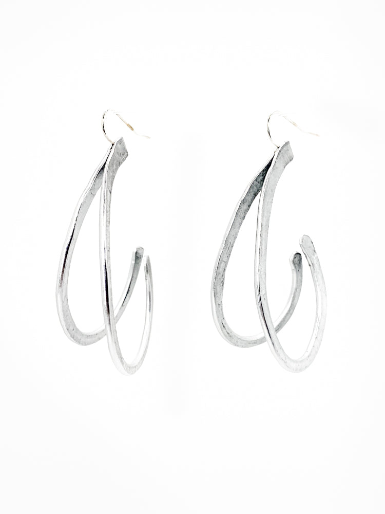 Heart Double Large Silver Hoop
