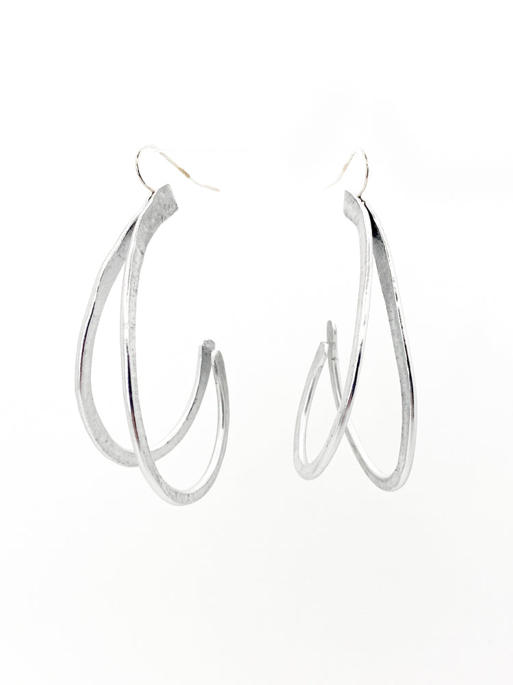 Heart Double Large Silver Hoop Details