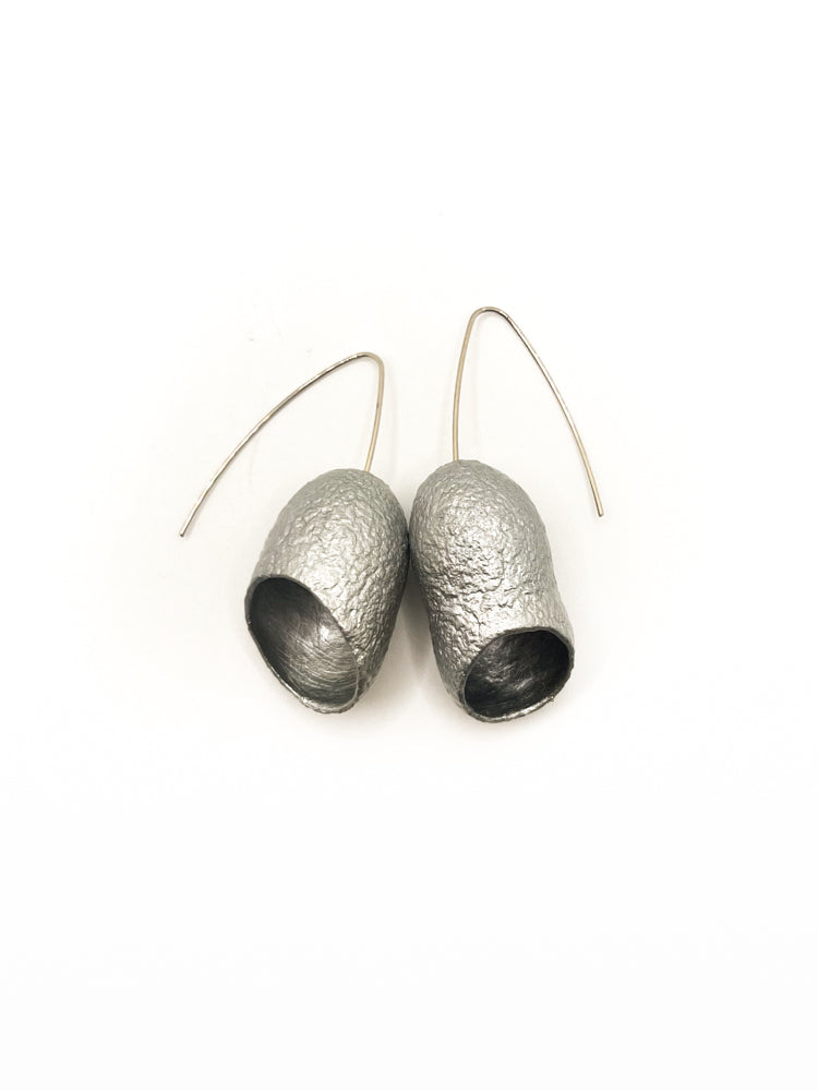 Silk Cocoon Earrings - Silver
