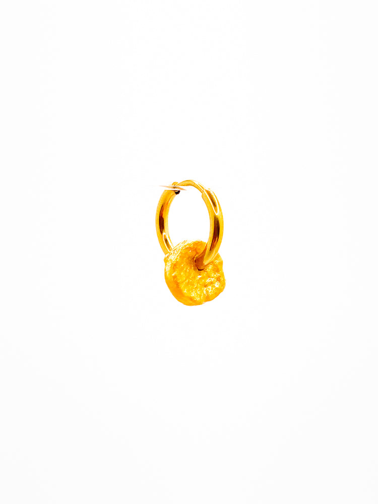 Tiny hoops gold Aster orange skin front organic jewelry single earring, stud, piercing