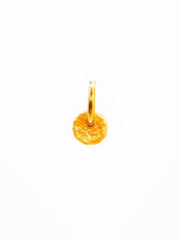 Tiny hoops gold Aster orange skin front organic jewelry single earring, stud, piercing front