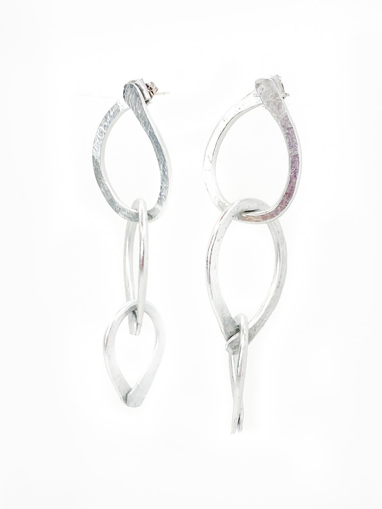 Triple Hoop Earrings Silver Detail