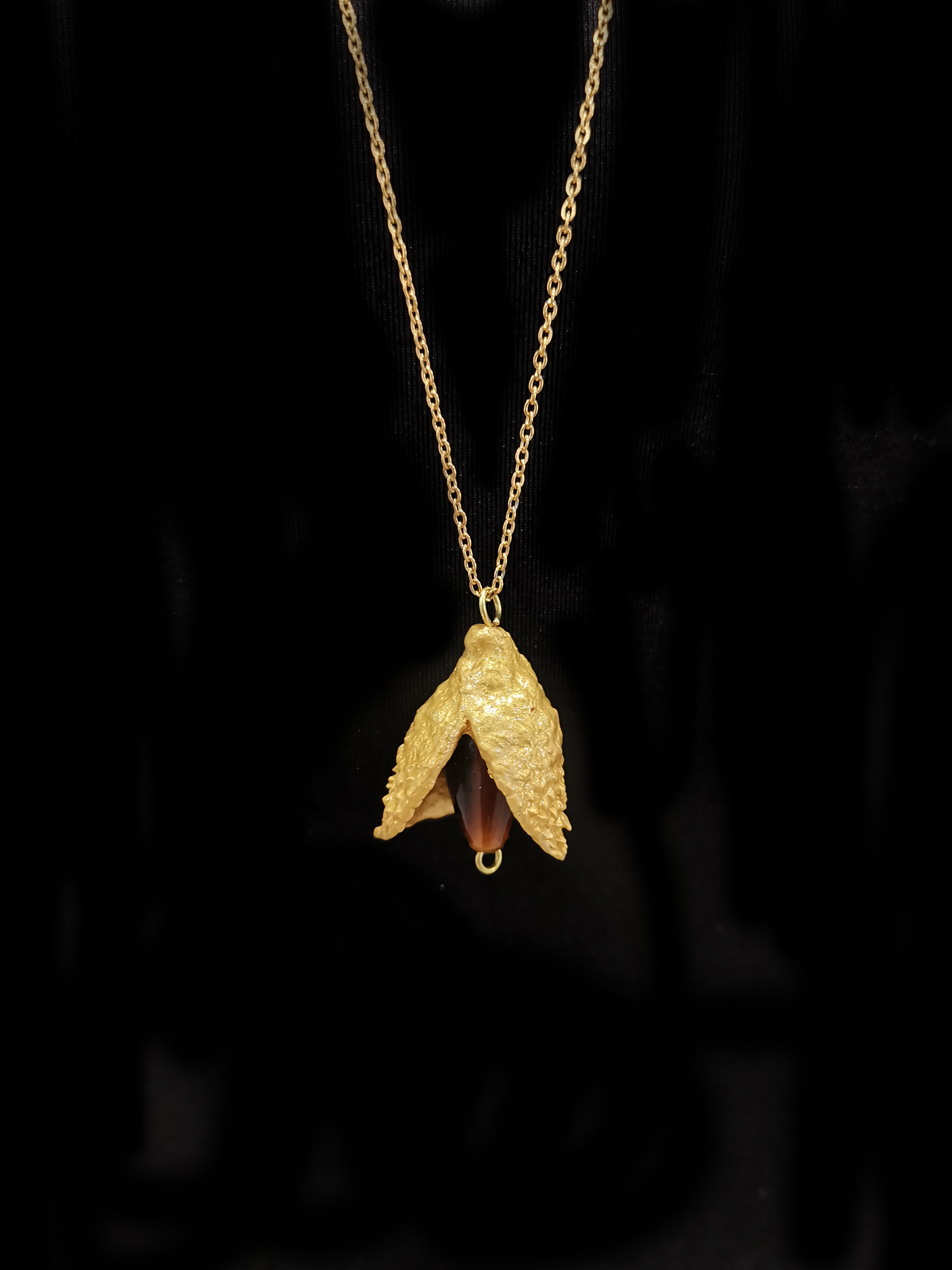 Acorn Murano Glass pendant necklace black background