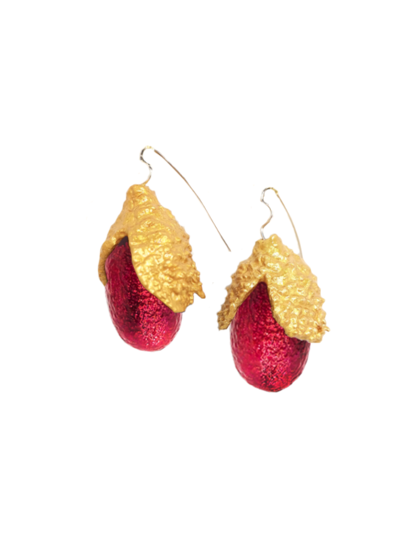 Cork Acorn & Silk Earrings Fushia