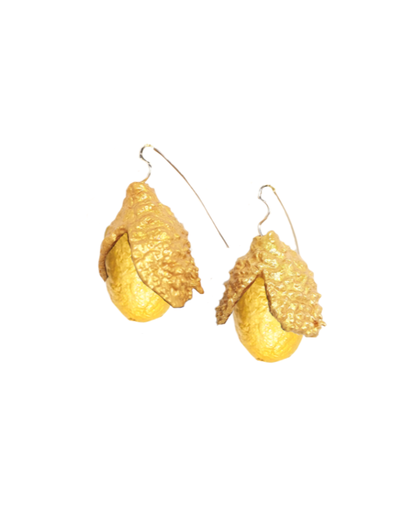 Cork Acorn & Silk Earrings Gold
