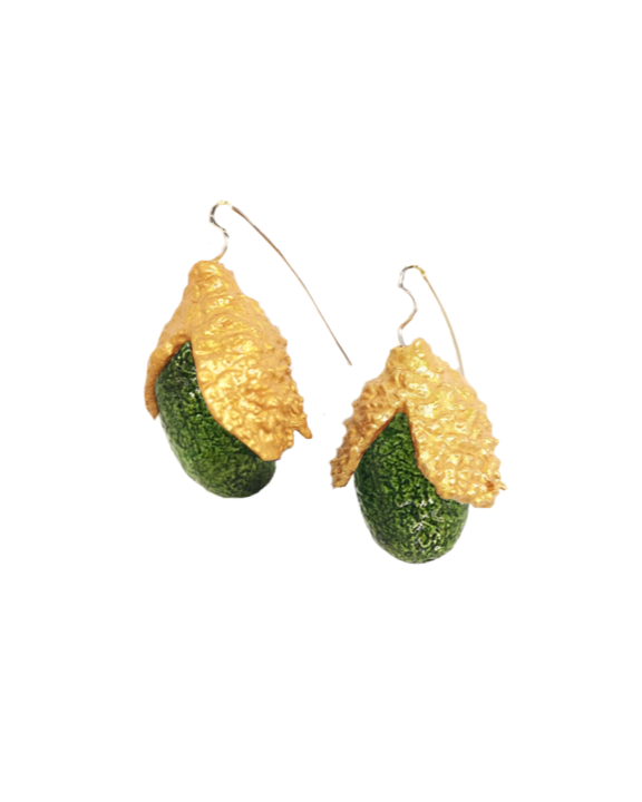 Cork Acorn & Silk Earrings Green