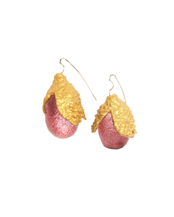 Cork Acorn & Silk Earrings Pink