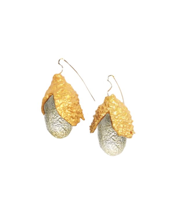 Cork Acorn & Silk Earrings Silver