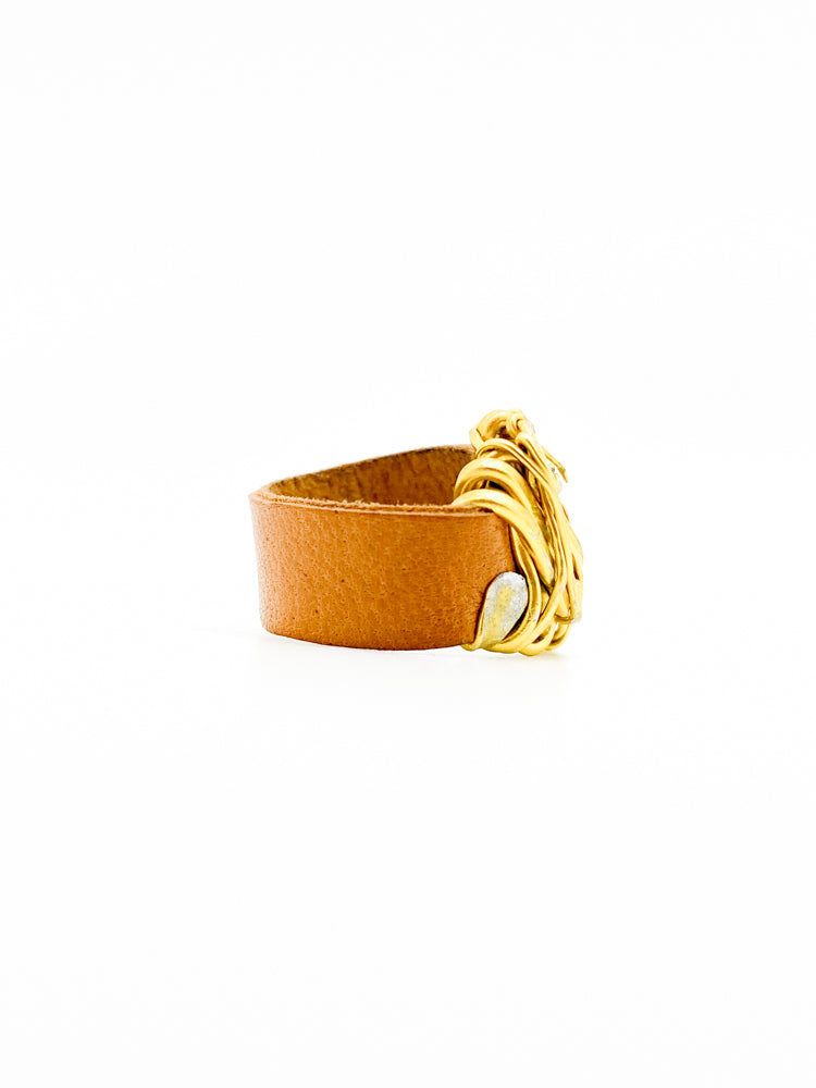 Tim_Men_s_Ring_Side_dense_Unisex Leather Brown Gold