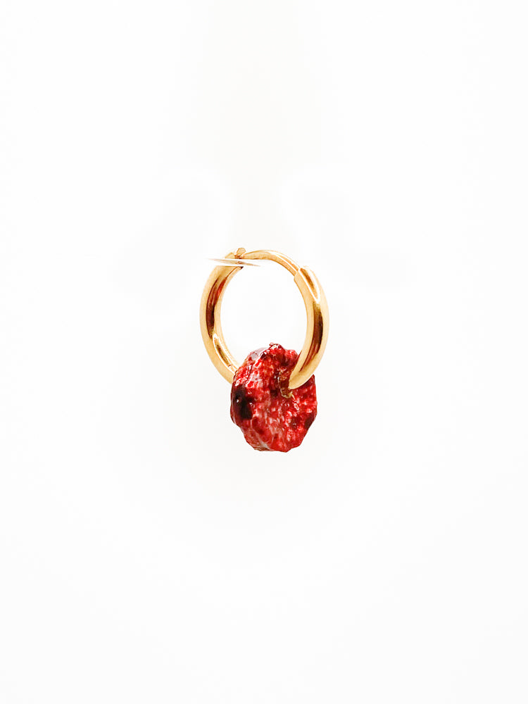 Tiny hoops wine bordeaux dark red Aster orange skin front organic jewelry single earring, stud, piercing  front